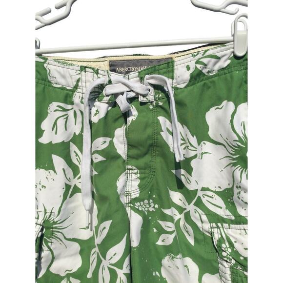 Abercrombie & Fitch swim trunks 30 green white shorts drawstring tropical y2k - Picture 2 of 11